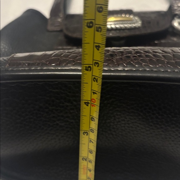 VTG Brighton Black Crocodile Print Brown Pebble Leather Bucket Tote Shoulder Bag - Picture 10 of 12